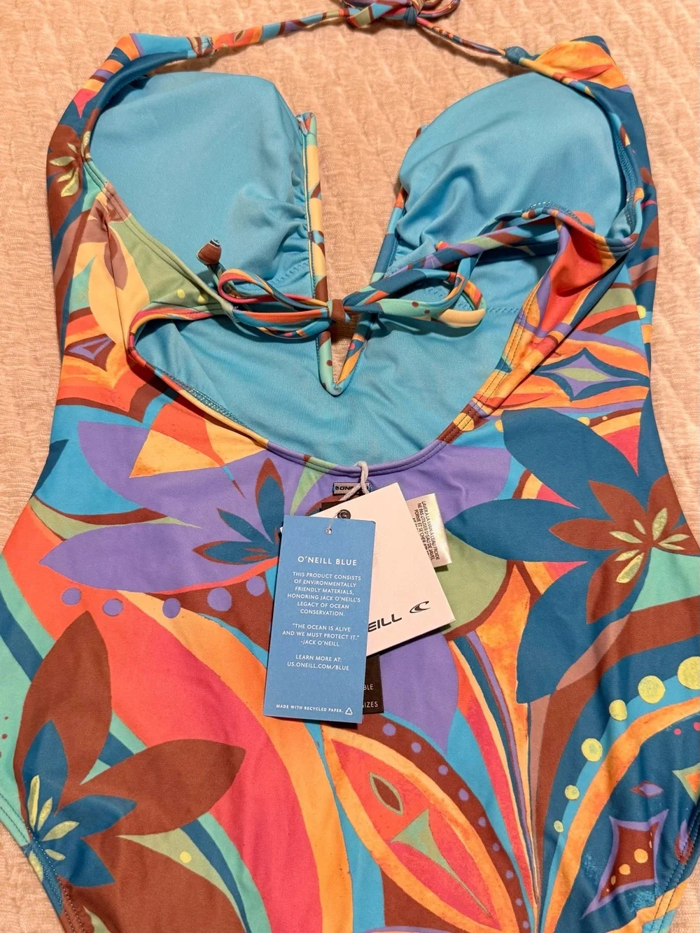 O'Neill Girls One-Piece Swimsuit in Blue, Teal, Orange & Yellow Floral Print